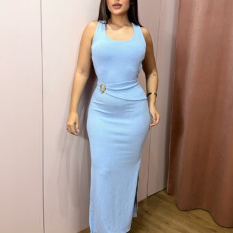 D'meninas - vestido longo canelado azul