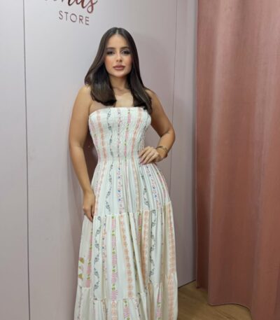 D'meninas - vestido longo estampado tomara que caia