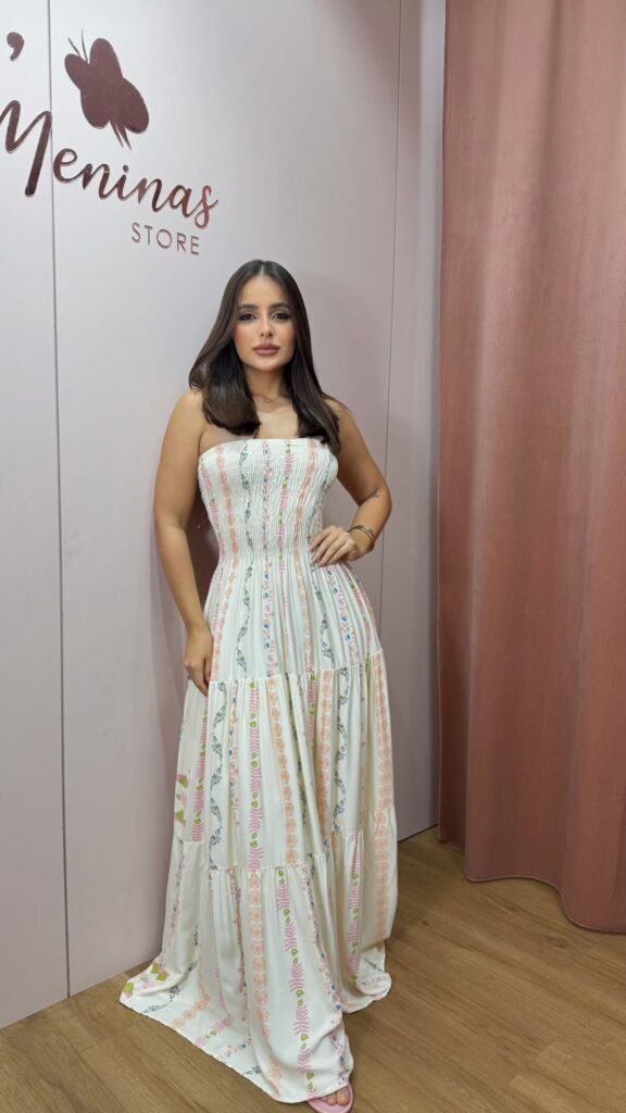 D'meninas - vestido longo estampado tomara que caia