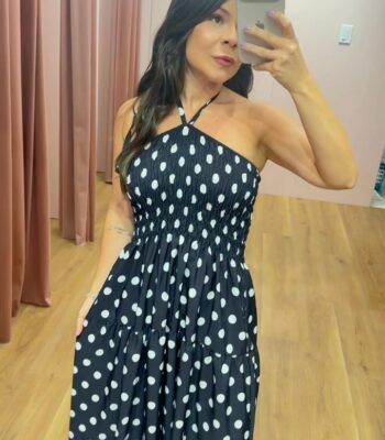 D'meninas - Vestido Longo de Poá Preto