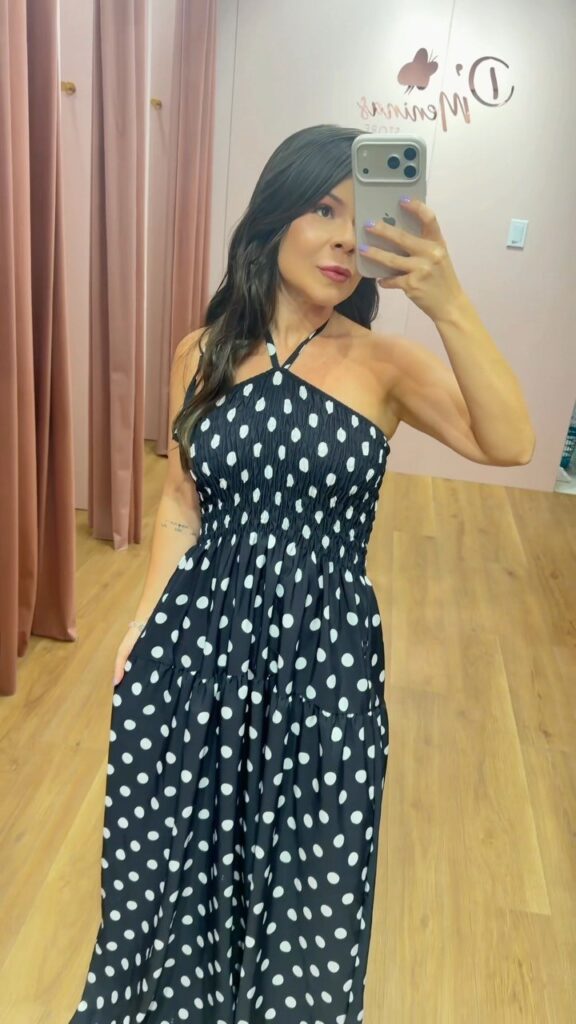 D'meninas - Vestido Longo de Poá Preto